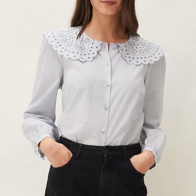Grey Amelia Broderie Collar Blouse
