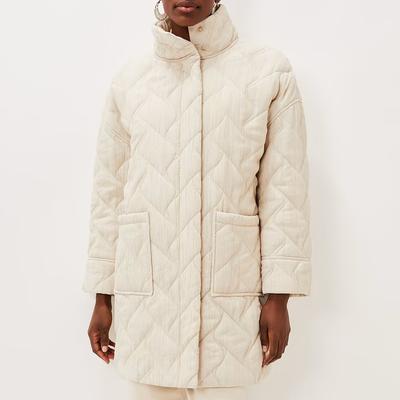 Cream Fae Textured Quilted Longline Coat