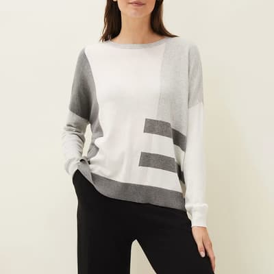 White/Grey Melisse Colour block Stripe Knit  Jumper