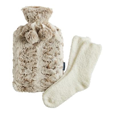 Serenity Hot Water Bottle and Sock Bundle, Snow Leopard