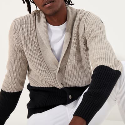 Beige/Black Ribbed Button Cardigan