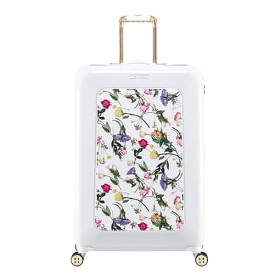 White Take Flight Scattered Bouquet Large 4 Wheel Suitcase