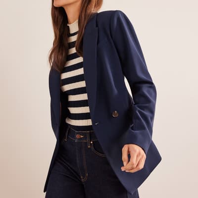 Navy Double Breasted Crepe Blazer