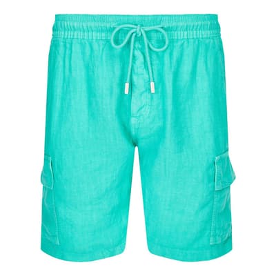 Turquoise Linen Drawstring Shorts