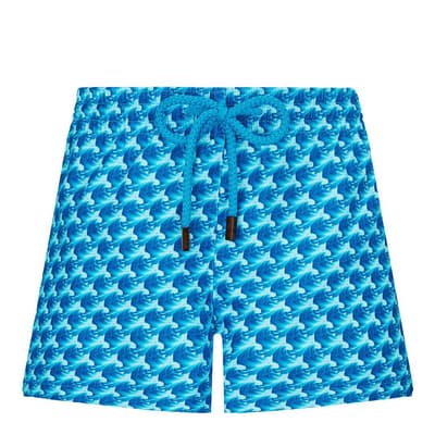 Blue Wave Print Swim Shorts