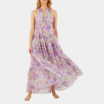 Purple Cotton Halterneck Maxi Dress