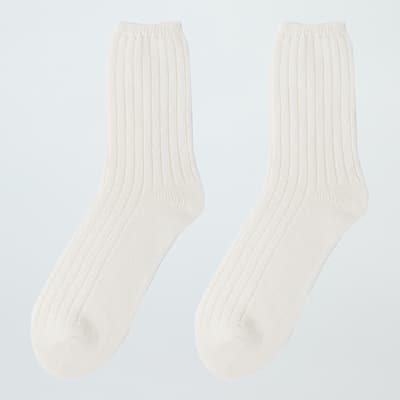 Cream Cashmere Ribbed Socks