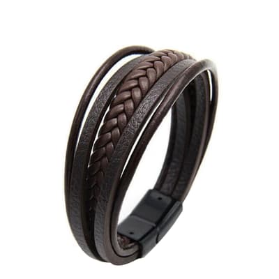 Black Plated & Brown Multi Leather Strand Bracelet