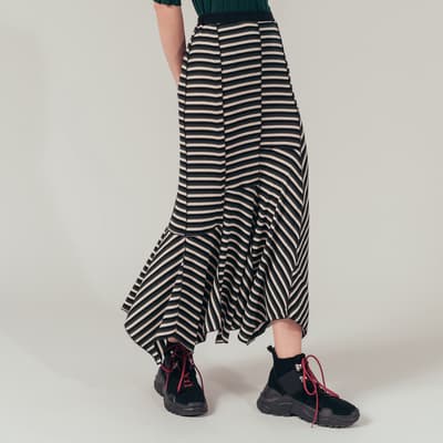 Black Striped Wool Maxi Skirt