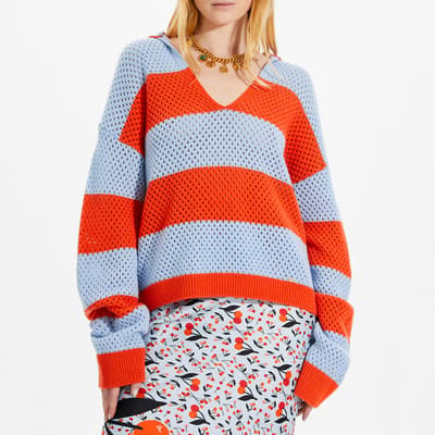 Orange/Blue Striped Cashmere And Wool Jumper