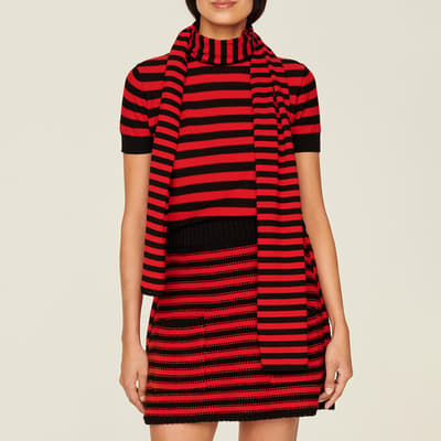 Black/Red Striped Wool Scarf