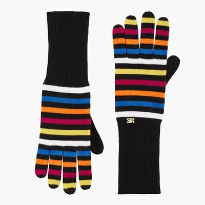 Multi Striped Cashmere And Wool Blend Gloves