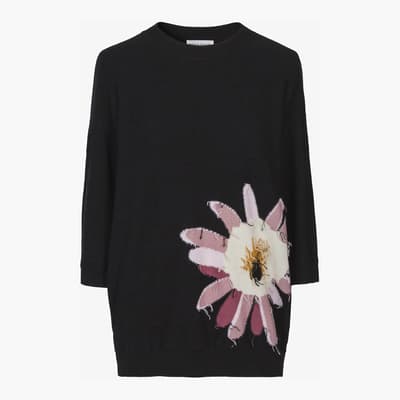 Black Wool Flower Embroidered Jumper