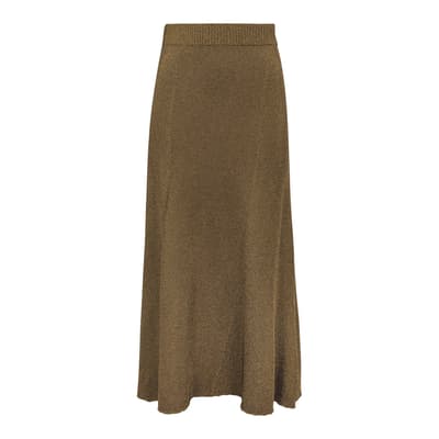 Gold Wool Blend Midi Skirt