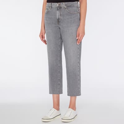 Grey Straight Stretch Cropped Jeans