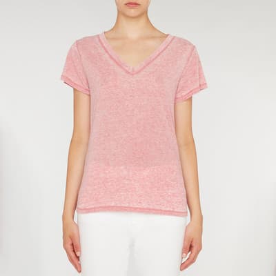 Pink Andy V-Neck Cotton Blend T-Shirt