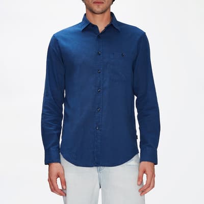 Dark Blue Long Sleeve Linen Blend Shirt