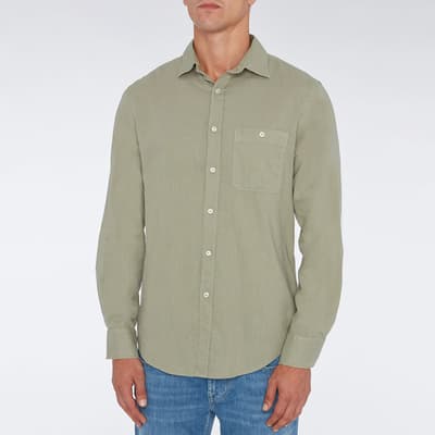Green Long Sleeve Linen Blend Shirt