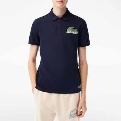 Navy Large Logo Cotton Polo Shirt