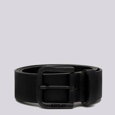 Black Branded Leather Buckle Belt