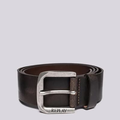 Brown Branded Leather Buckle Belt
