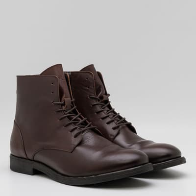 Brown Lace Up Leather Boots