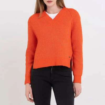 Orange V-Neck Knit Jumper