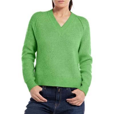 Green V-Neck Knit Jumper