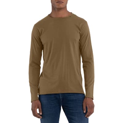 Khaki Raw Long Sleeve T-Shirt