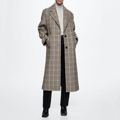 Brown Houndstooth Wool Blend Coat