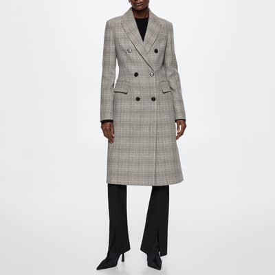 Grey Double-Breasted Check Coat