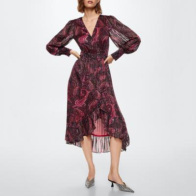 Pink Ruffle Paisley Print Dress