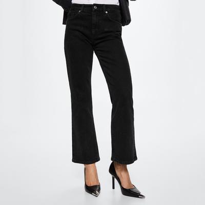 Black Denim Medium-Rise Flared Stretch Jeans 