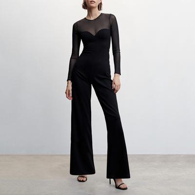 Black Tulle Panel Jumpsuit