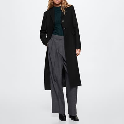 Black Fitted Wool Blend Coat