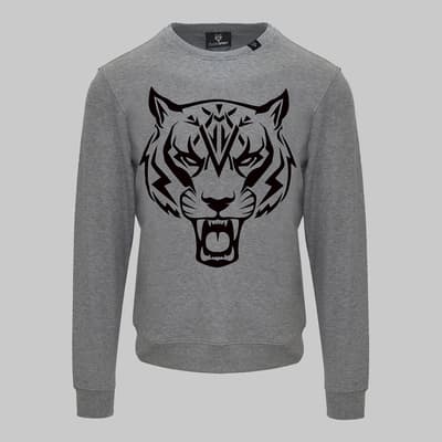 Grey Tiger Print Detail Sweatshirt