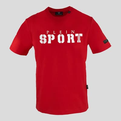 Red Logo Detailed Cotton T-Shirt