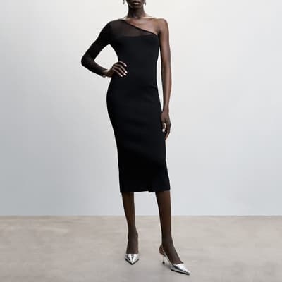 Black Asymmetric Neckline Dress