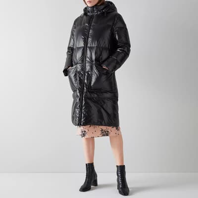 Black Avoriaz Longline Quilted Puffer Coat