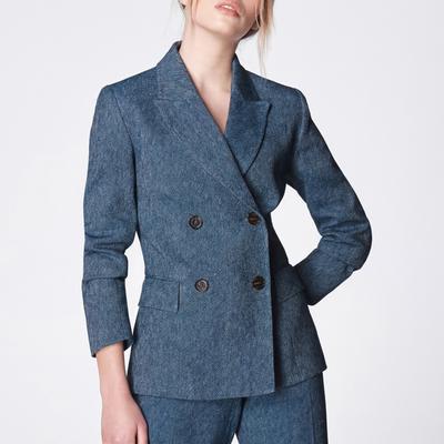 Blue Wilson Linen Blend Double Breasted Blazer