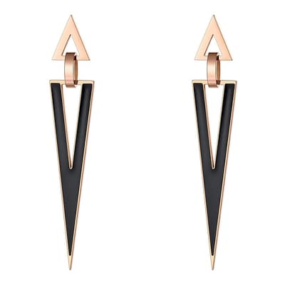 18K Rose Gold & Black Enamel Geometric Long Earrings