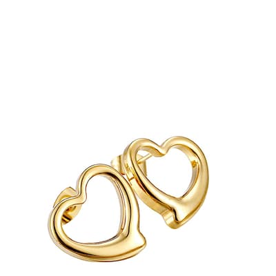 18K Gold Open Heart Stud Earrings
