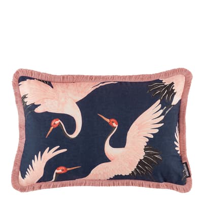 Oriental Birds Cushion, Navy
