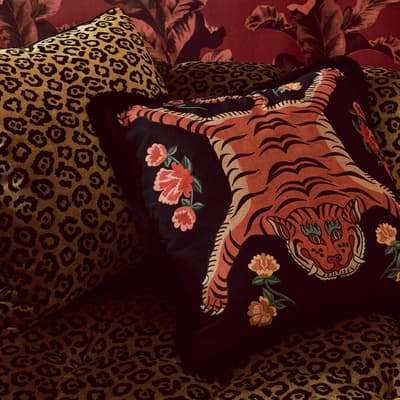 Tibetan Tiger Cushion, Black