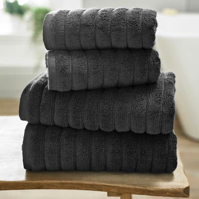 Rib Pair of Hand Towels, Charcoal 