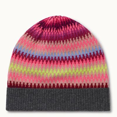 Fairisle Beanie Derby Grey Aubergeine