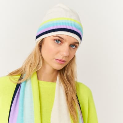 Rainbow Stripe Hat Organic White And Neon Yellow