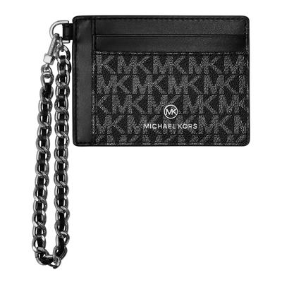 Black Silver Jet Set Charm Small Id Chain Card Holder