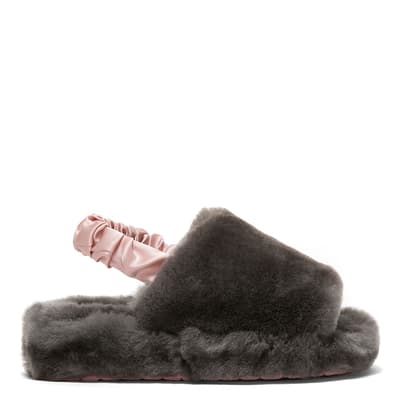 Grey/Pink Silk Schrunchie Sheepskin Slippers