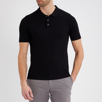 Black Short Sleeve Knit Polo Shirt